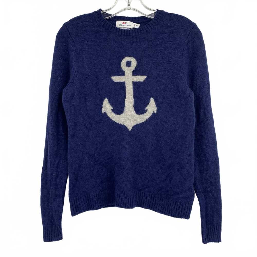 Vineyard Vines Navy Gray Anchor Knit Crewneck Sweater | Womens XXS